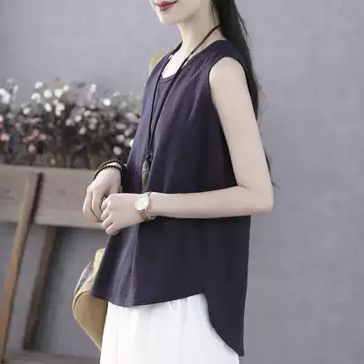 Han Soyi literary simple summer thin cotton vest female linen loose wear I-shaped short coat