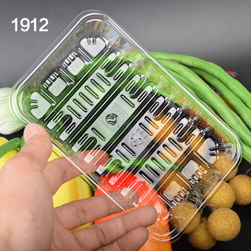 Full transparent disposable fresh debatable rectangular fruit vegetable PET packaging box 1912 refreshing depository
