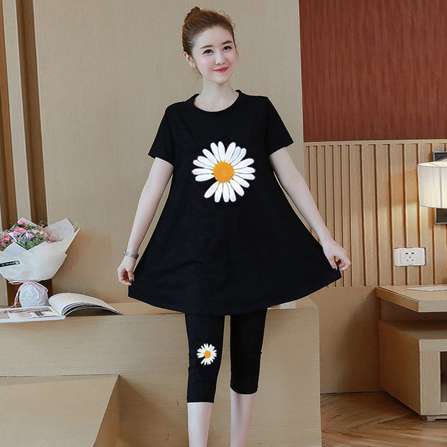 ຊຸດແມ່ມານ Summer Fashionable Internet Celebrity suit two-piece large Fat mm 200 Jin Outing Summer Thin Maternity Suit