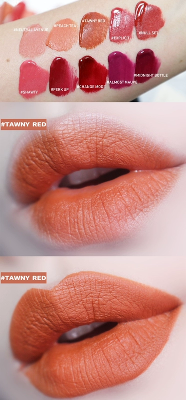 3CE mờ mờ nhung son bóng men son bóng tin đồn son môi gạch đỏ TAWNY RED CHANGE MODE - Son bóng / Liquid Rouge