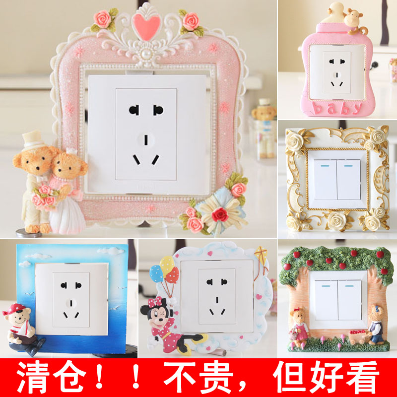Stereo resin switch wall paste creative home European patch of pastoral protective set handmade socket stick firefiredecoration paste