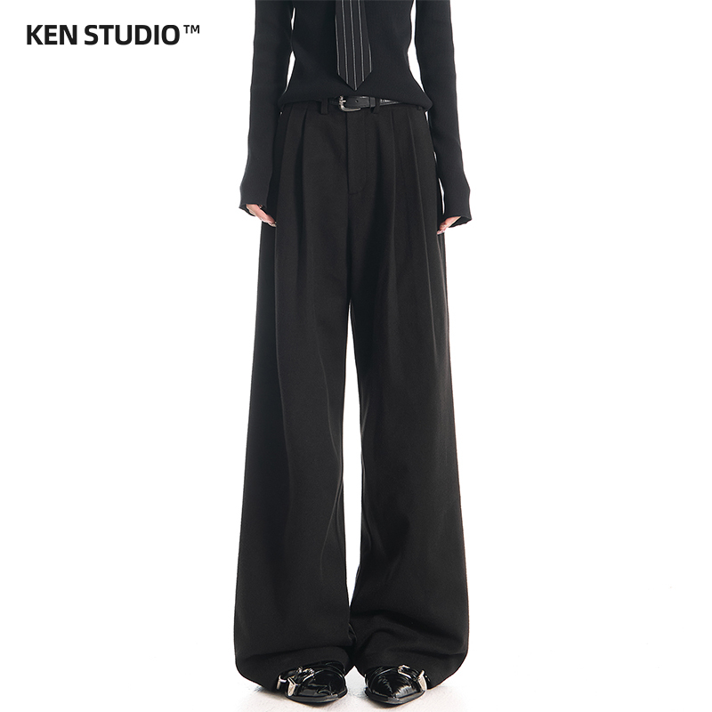 [Bee Happy Club] Ken Studio New Autumn and Winter Versatile Thick Wide-Leg Suit Straight-Leg Trousers for Commuting