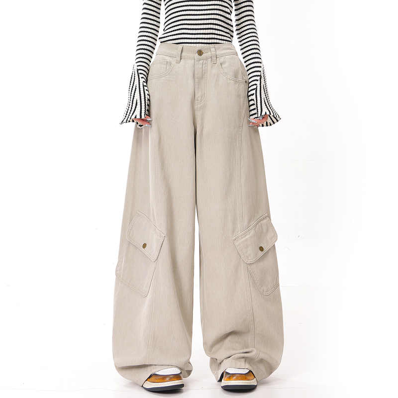 【Clothing Carnival】Kenabstudio Autumn/Winter New Vintage Large Pocket Workwear Wide-Leg Denim Pants