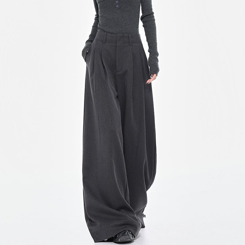 Kenabstudio Autumn and Winter Gray Wide-Leg Pants Suit Pants Women's Loose Drape Suit Pants Casual Pants Professional Pants