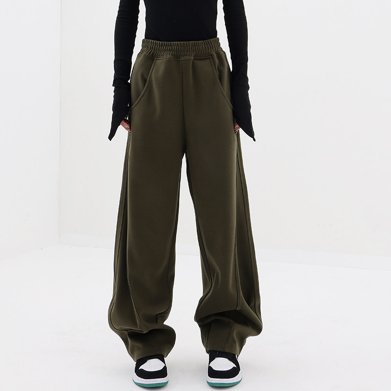 KEN STUDIO winter thickened sports pants women's autumn and winter woolen pants wide-leg pants casual pants banana pants pants