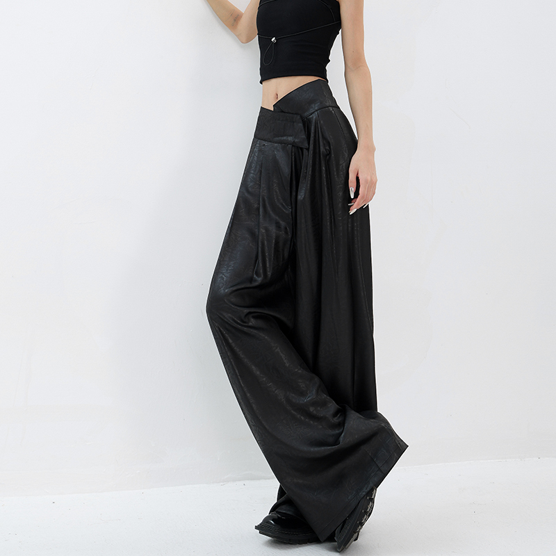 Kenabstudio Summer Satin Ice Silk Suit Pants Textured Thin Casual Pants Women's Drapey Wide-Leg Pants