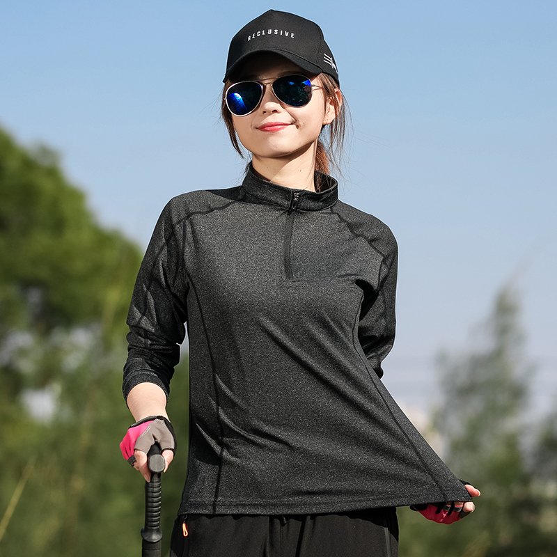 Quick-drying clothes Women's long-sleeved large size spring and autumn quick-drying T-shirt Men's long-sleeved outdoor sports stand-up collar sweatshirt running fitness clothes