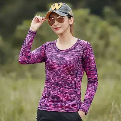 Outdoor quick-drying T-shirt women's long sleeve round neck microcrystal hole breathable hiking fast-drying clothes moisture wicking sunscreen Mountaineering