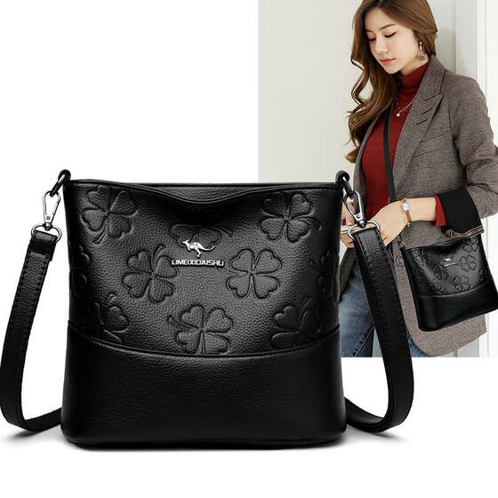 真皮水桶包包女2025新款时尚中年妈妈包气质软皮大容量单肩斜挎包