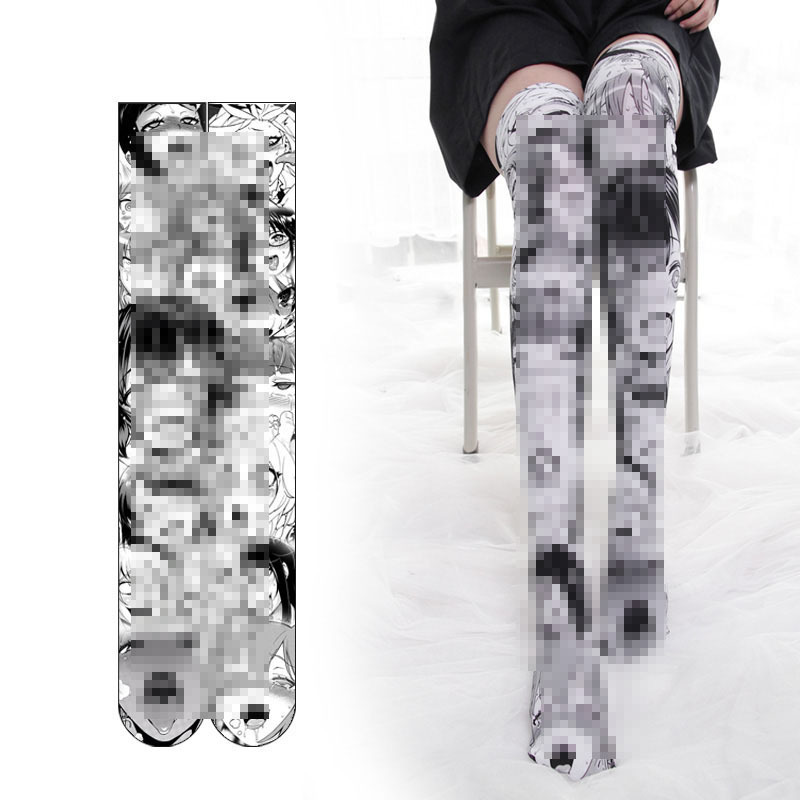 Internet Celebrity Socks 3D Digital Print Socks Anime Pattern Over-The-Knee Socks Velvet High Tube Socks Beautiful Leg Socks Two-Dimensional