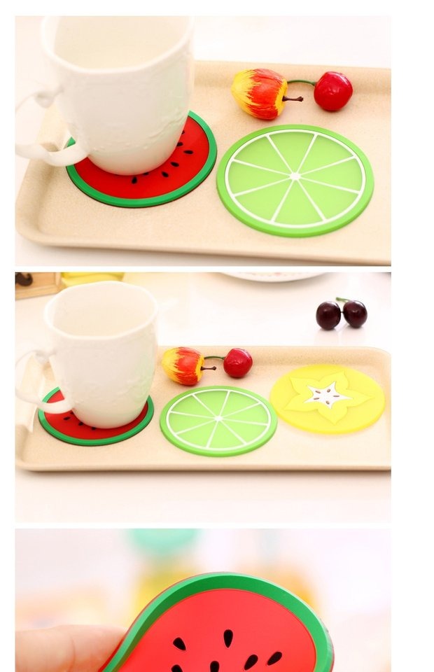 Thạch đầy màu sắc hình trái cây coaster silicone cốc mat Sáng tạo chống trượt pad trà coaster - Tách bình giữ nhiệt cute