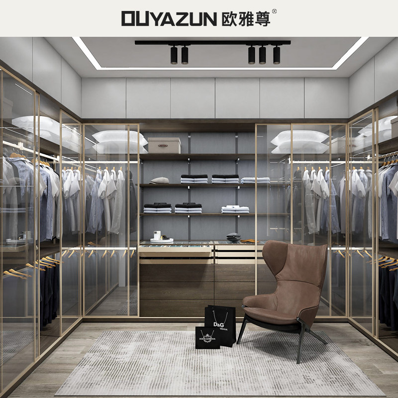 Ouyazun overall glass cloakroom modern simple walk-in wardrobe love grid board whole house custom furniture bedroom