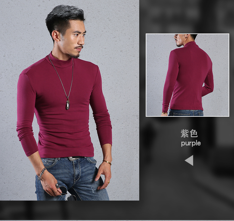 2018 mùa thu mới nửa cao cổ áo thun dài tay nam Slim cotton co giãn mùa thu quần áo chạm đáy trên quần áo thủy triều áo phông unisex