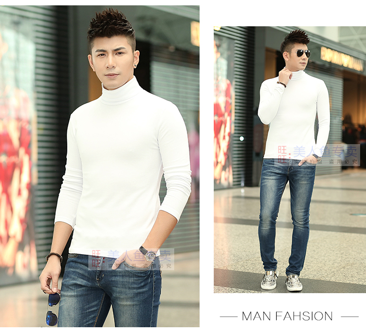 Mùa thu và mùa đông nam áo thun dài tay cổ cao chạm đáy áo cotton Slim bên trong quần áo XL quần áo mùa thu bên ngoài mặc áo sơ mi áo thun nam dài tay
