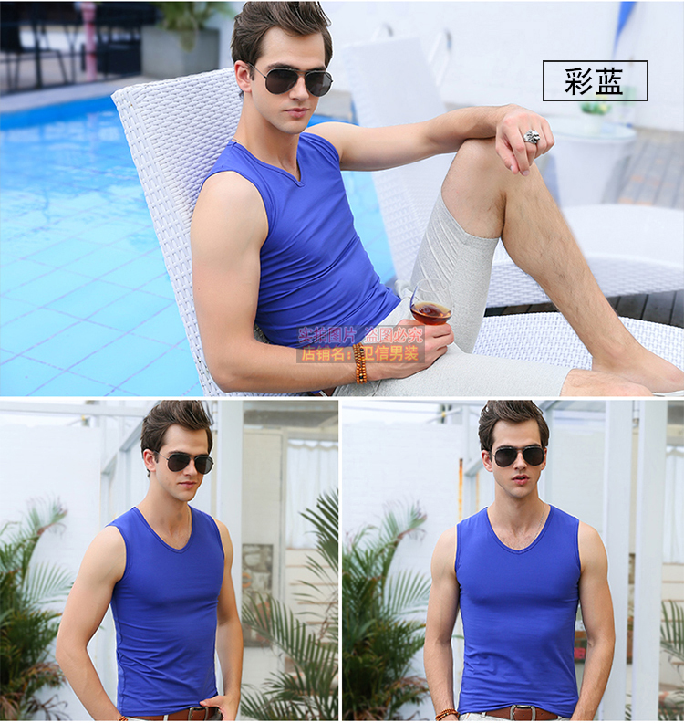 Của nam giới cotton màu đen rộng vai cắt thêu kích thước lớn vest vest không tay T-Shirt nam mới đàn hồi đáy áo sơ mi