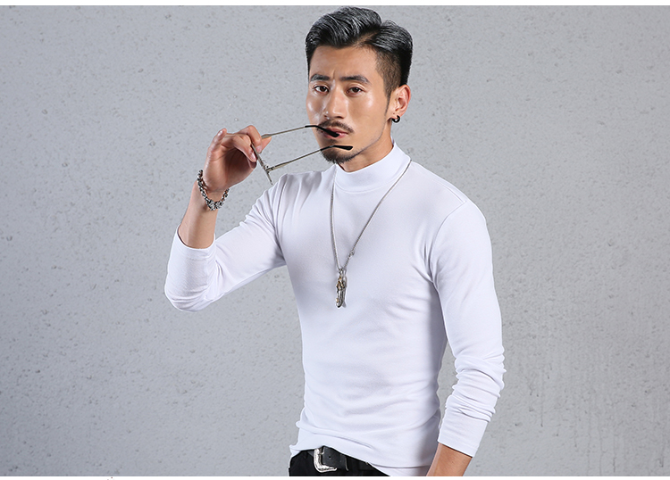 Mùa thu và mùa đông nam áo thun dài tay cotton nửa cổ cao chạm đáy áo sơ mi cộng với nhung dày mỏng màu áo ấm mùa thu quần áo áo polo nam