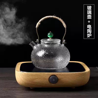 Handmade hammer glass pot Japanese thick lifting beam pot cooking teapot warm teapot kung fu tea set black crystal stove
