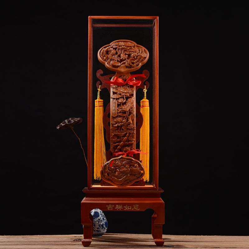 Ruyi Pendulum Pieces Wood Carvings wood Peach Wood Strokes of Fortune Luck and Living Room Jo Relocation Adornment for Opening Gift