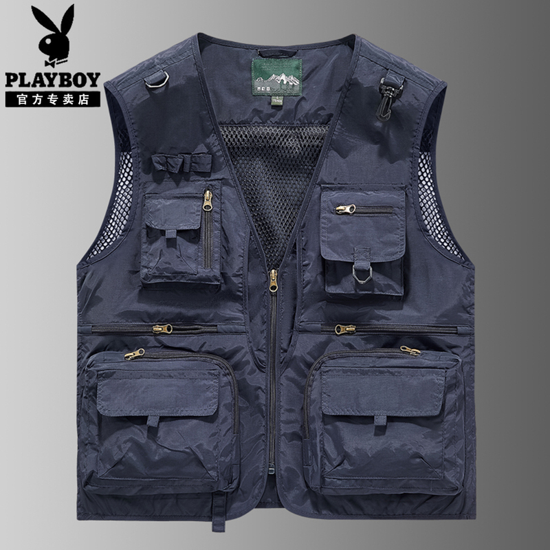 Playboy Outdoor Work Vest for Men with Multiple Pockets, Thin Sleeveless Vest for Photography, Casual Fishing Vest