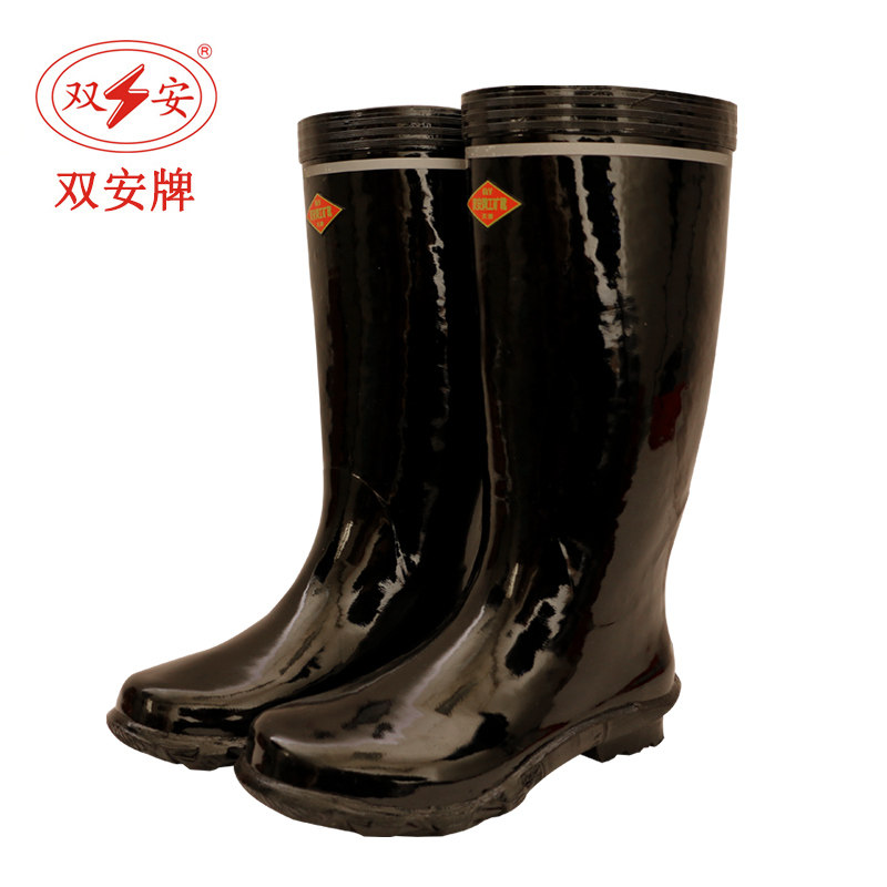 Tianjin Shuangan 6kv insulated boots high barrel industrial and mining boots anti-electric shock mine rain boots with reflective strips factory direct sales