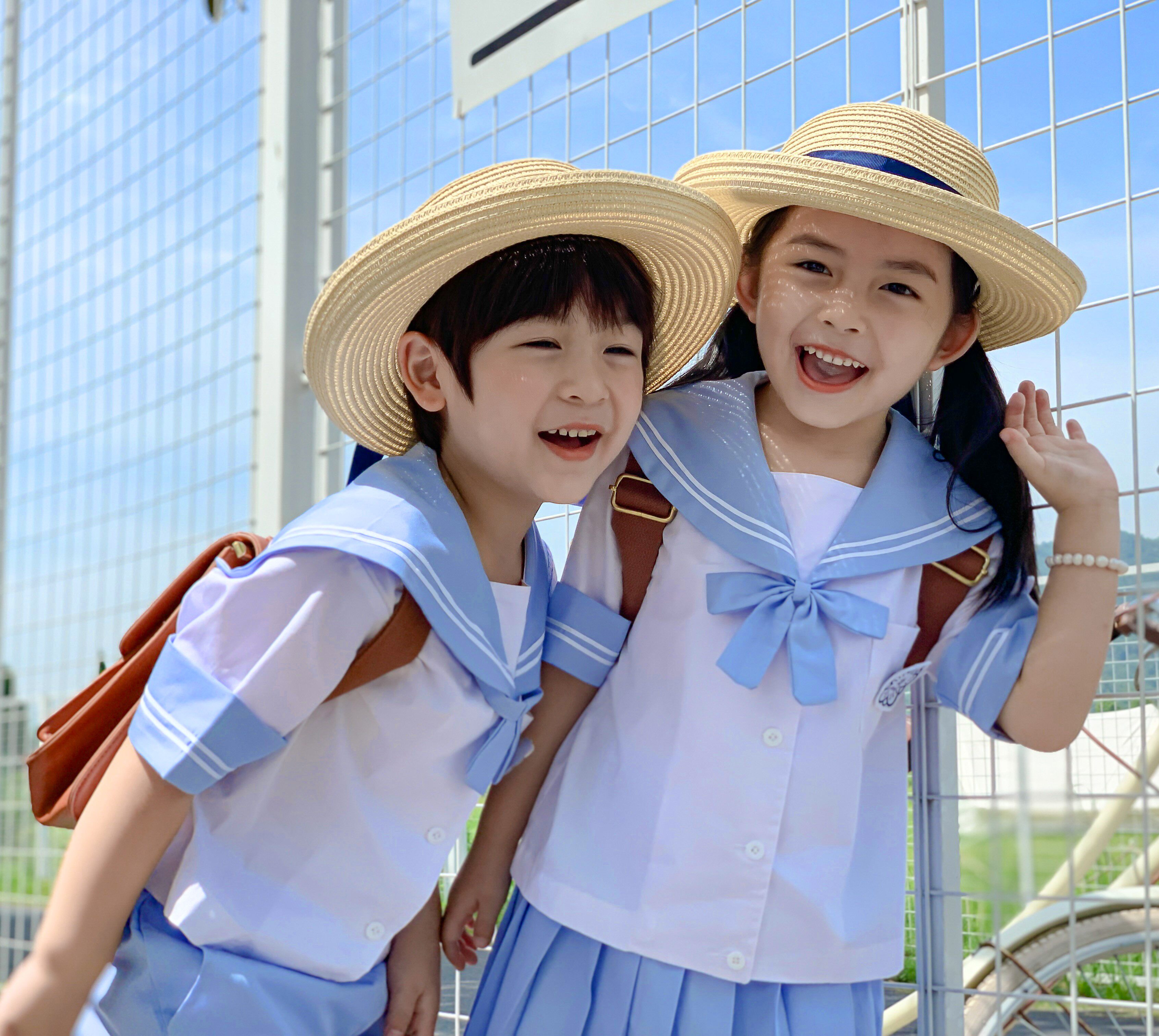 British school uniform boys and girls light blue dress kindergarten baby garden school wind graduation school summer school