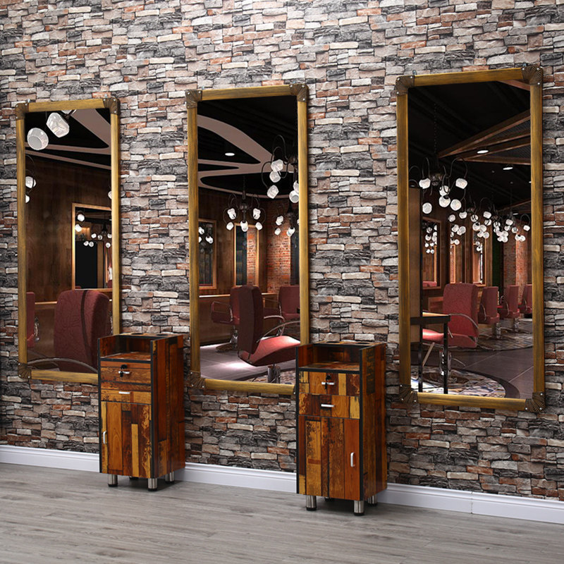 Net red retro hair salon mirror Hair mirror table makeup single mirror frame Hair salon Full-length mirror hanging mirror Hair salon special