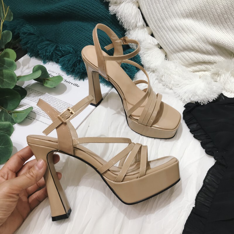 2024 New Style Genuine Leather Chunky High Heel Platform Square Toe Sandals with Open Toe and Single Strap, Elegant Ladylike Style, 12cm Super High Heel 2024 New Style Genuine Leather Chunky High Heel Platform Square Toe Sandals with Open Toe and Single Strap, Elegant Ladylike Style, 12cm Super High Heel