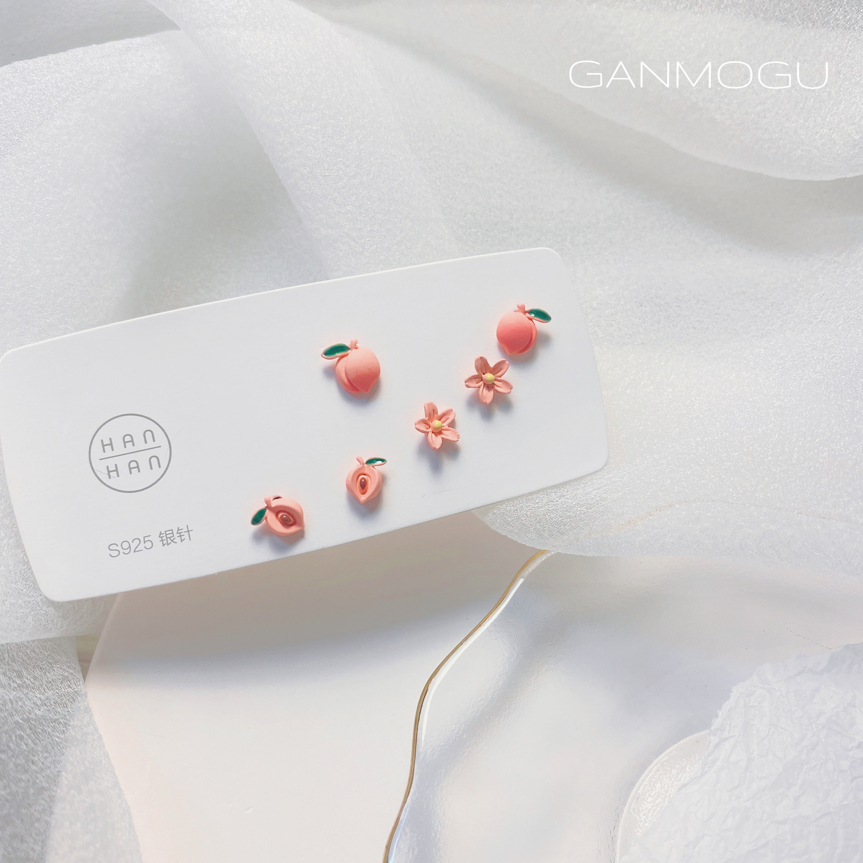 GANMOGU pink and tender six-piece set of peach ear needles women's silver needle earrings 2021 new style simple earrings