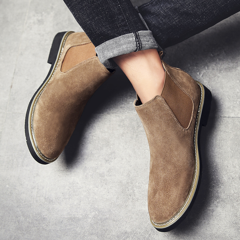 Western Regions Camel genuine leather plus velvet optional men's trend Chelsea boots casual Martin boots men
