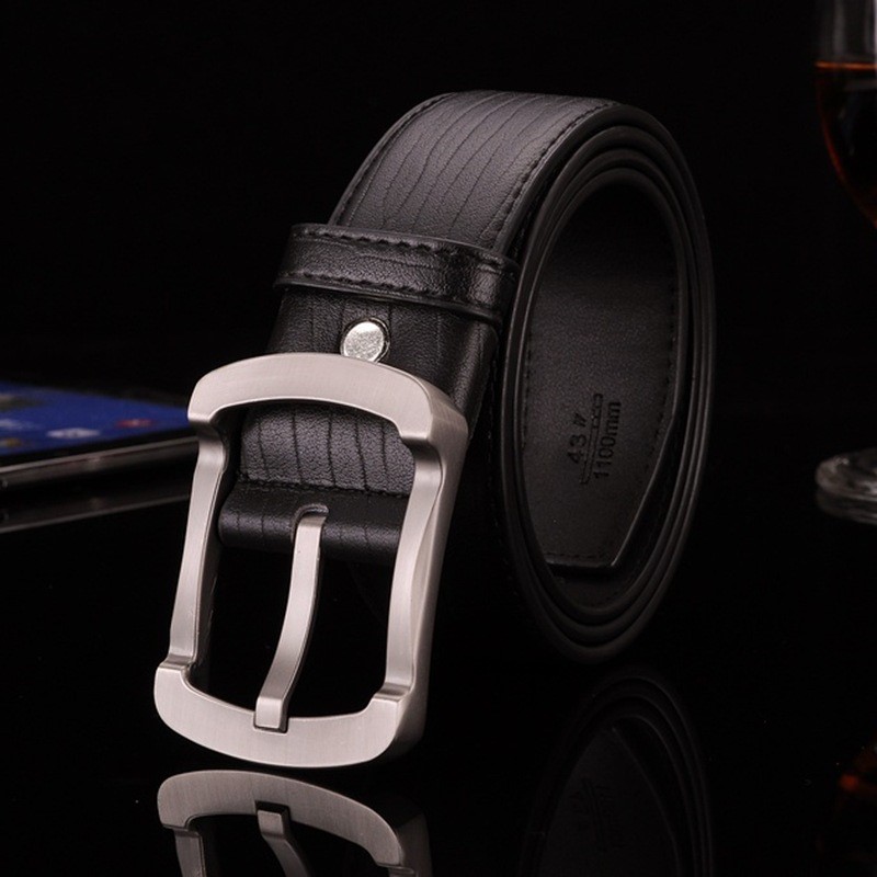 Quần nam khóa thắt lưng da phiên bản Hàn Quốc của xu hướng denim hoang dã quần rộng đai đen SD29 - Thắt lưng dây nịt da nam