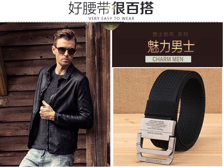 Đai nam khóa đôi bằng vải nylon Thắt lưng thanh niên Tide Canvas Belt Tùy chỉnh logo - Thắt lưng thắt lưng nam