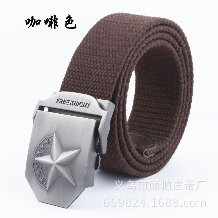 Thắt lưng vải bảy sao Khóa thắt lưng nam tự động Thắt lưng dày thông thường ngoài trời với một thế hệ - Thắt lưng thắt lưng vải canvas