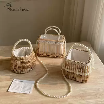 peacetime Korean and European simple original willow woven pearl handle flower basket flower arrangement decoration