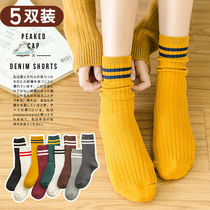 (3 5 pairs)stockings Childrens tube socks Autumn pile socks Female ins tide net red street autumn and winter stockings