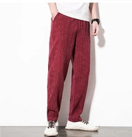 2019 phong cách Trung Quốc quần linen nam chân lỏng quần harem cotton cotton củ cải rộng chân quần đỏ thủy triều - Quần mỏng quần jean nam đẹp
