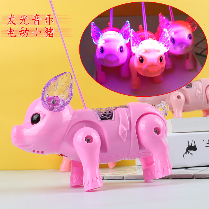 Electric pig net red traction pig shake sound with the same flash concert running children's toys Children slip pig pig glow