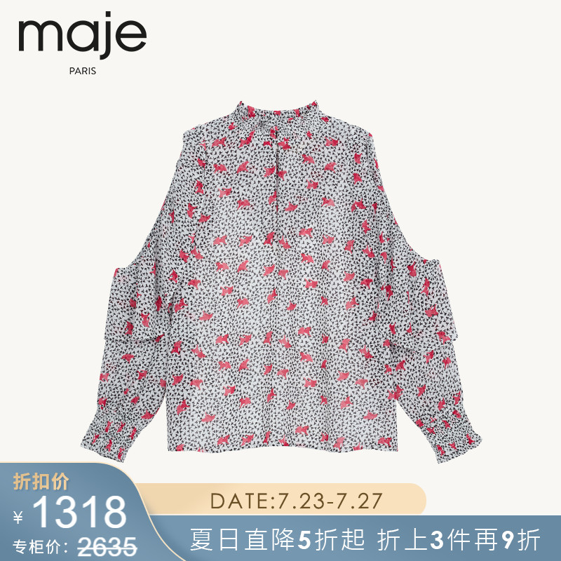 maje2021 summer new women's floral strapless lace buckle round neck top MFPTO00551