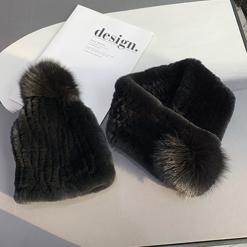 Warm hat, scarf, velvet winter set