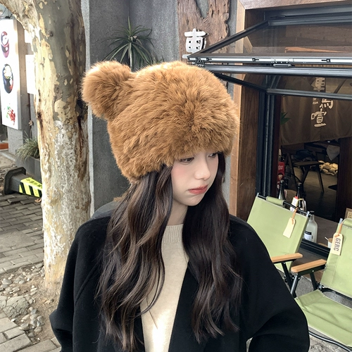 Милая демисезонная шерстяная удерживающая тепло бархатная шапка, с медвежатами, увеличенная толщина