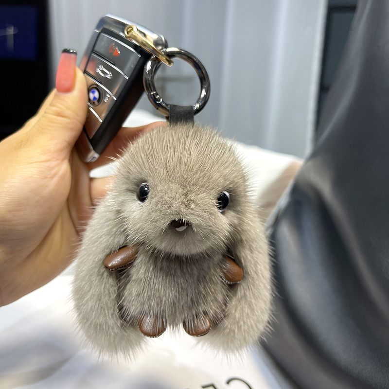 Internet-Famous Mink Fur Rabbit Backpack Bag Charm Cute Plush White Rabbit Fur High-End Car Keychain Pendant