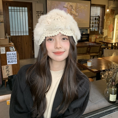 Бархатная удерживающая тепло шерстяная трикотажная зимняя шапка, в корейском стиле