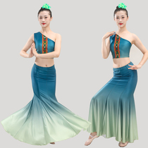 Nouveau costume de danse Dai pratique jupe paon danse performance costume demi-longueur queue de poisson jupe art test costume ethnique performance costume