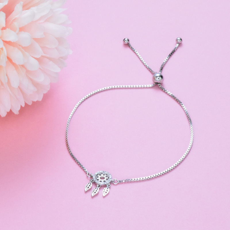 Girls' Personalized Jewelry Leaf Dream Catcher Pendant S925 Sterling Silver Bracelet with Adjustable Size Pull-Out Silver Chain Girls' Personalized Jewelry Leaf Dream Catcher Pendant S925 Sterling Silver Bracelet with Adjustable Size Pull-Out Silver Chain