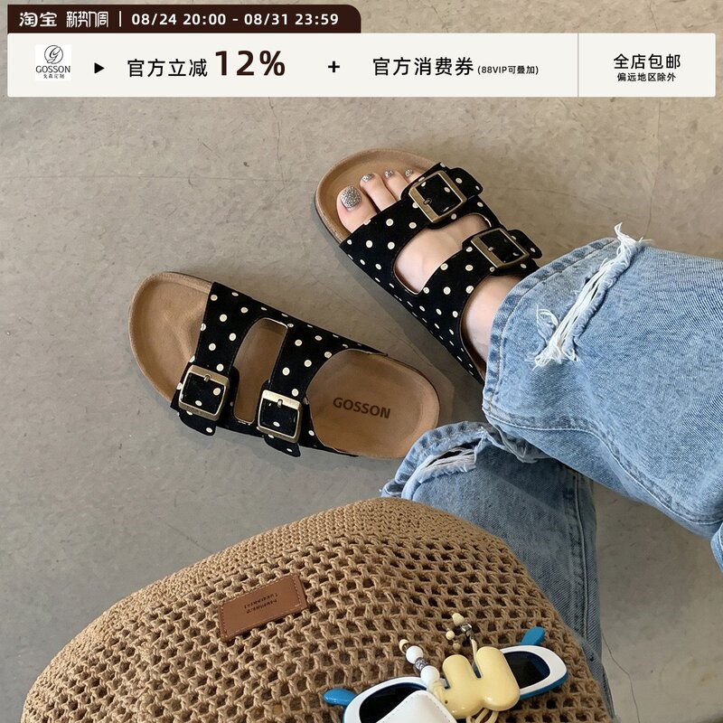 Gosen Custom Slip-On Slipper Sandals Open-Toe Polka Dot Birkenstock-Style Shoes for Women 2026 New Thick-Soled Sandals Beach Slippers