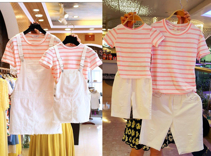 Family - child clothing 2023 new three - member three - member, four - sleeved strap mother and daughter strap dress all family gas suit