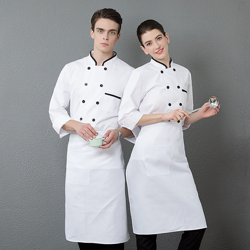 Chef overalls Mens autumn and winter double breasted white cake shop baking clothing Canteen staff kitchen chef clothing