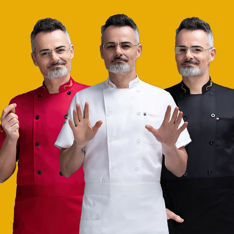 Summer chef overalls Mens short sleeved summer breathable thin clothing Catering kitchen chef clothing Tooling kitchen clothes Women