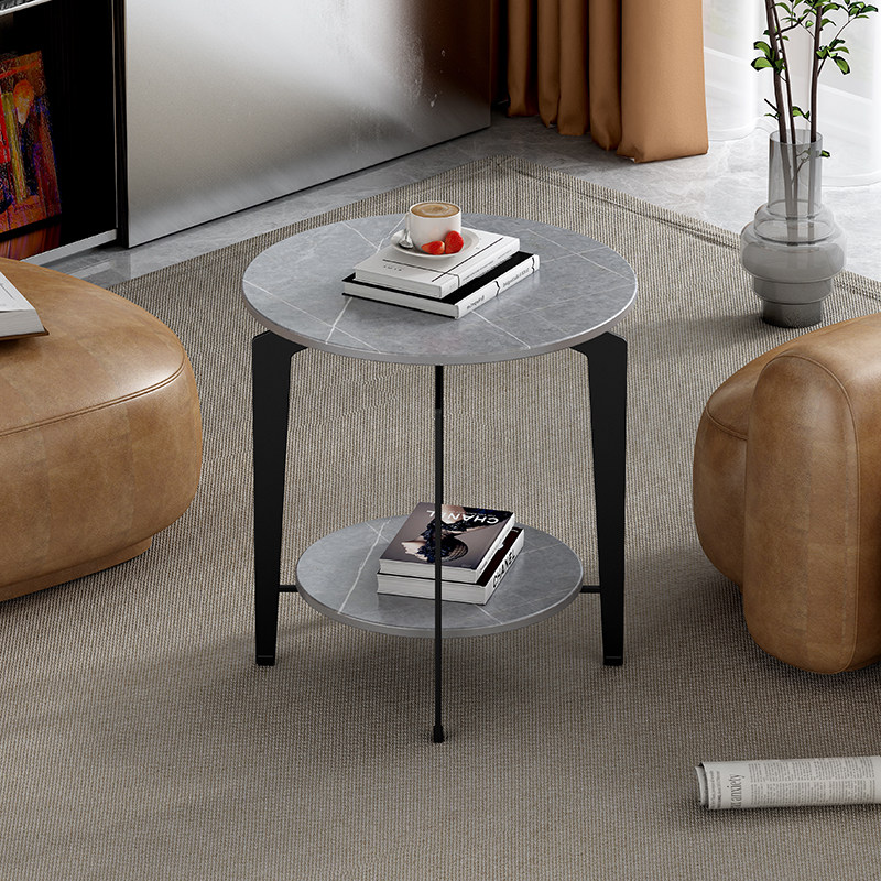 Net red living room sofa board side of the side of the cabinet light luxury marble corner a few Yang Tai round small tea table side table