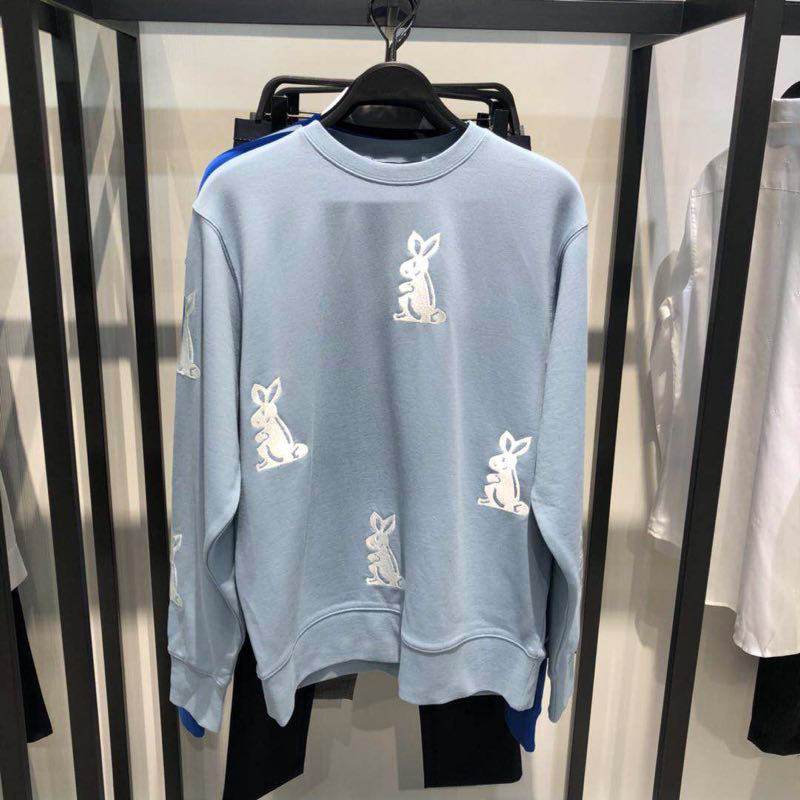 P mới 2018 thỏ thêu áo len màu xanh nhạt nam và nữ áo khoác mỏng Áo thun thêu động vật cotton áo khoác nam có mũ