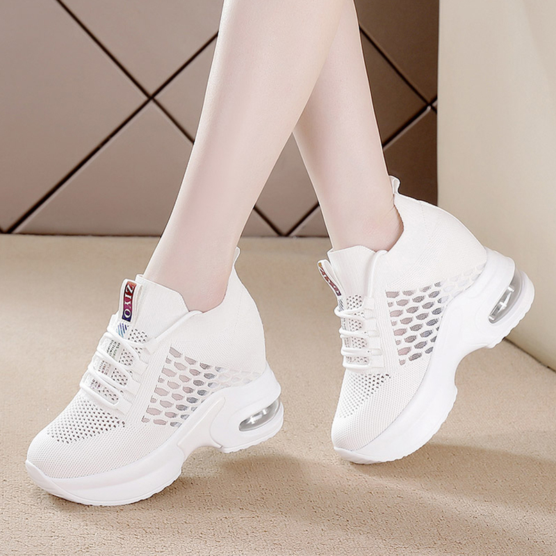 Hong Kong 10cm Height-Increasing Women's Shoes, Mesh Breathable Casual Sports Shoes, 2026 Spring and Autumn Soft-Soled White Trendy Shoes